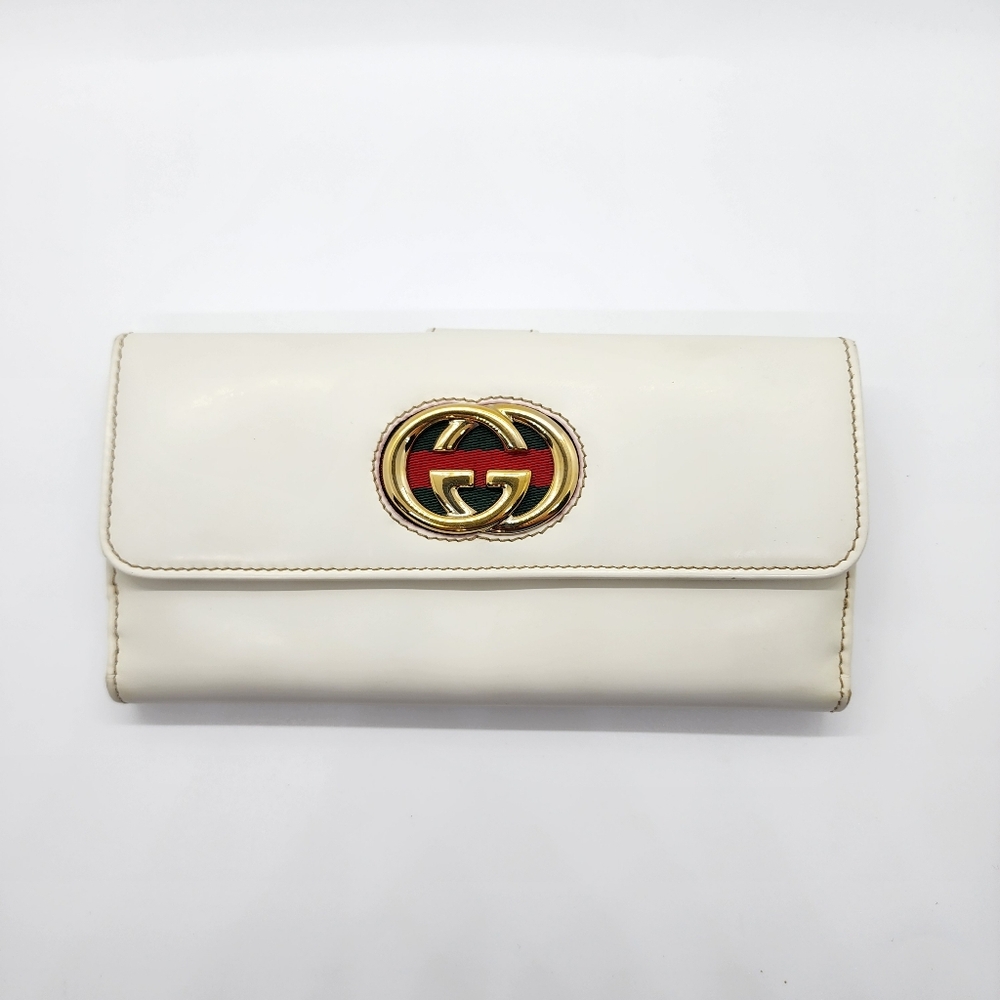Vintage Gucci White Leather Wallet GG Logo Stripe Authentic Made in Italy